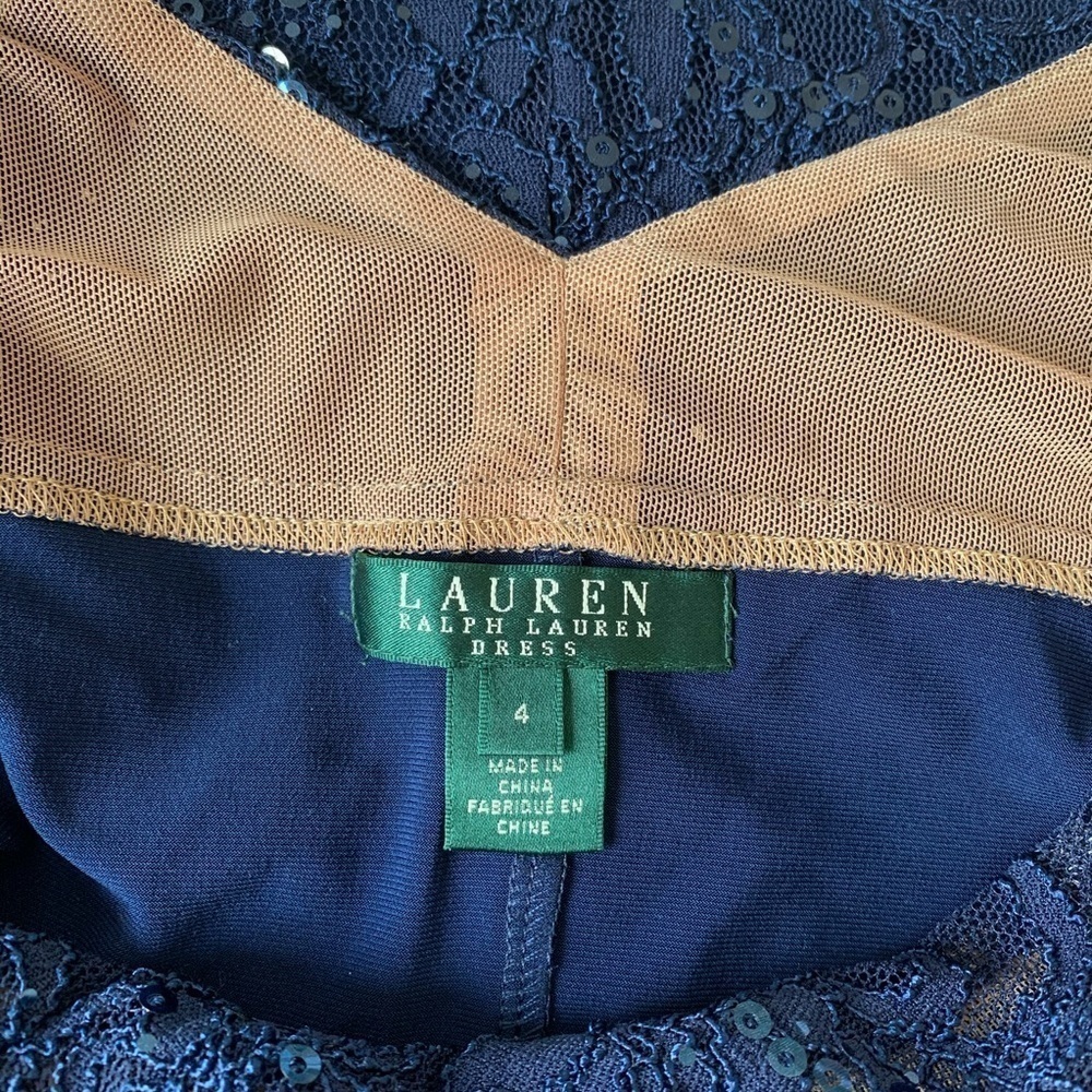 Lauren Ralph Lauren Dress Sequin Sparkle Lace Blue Size 4 NWT - Picture 8 of 9